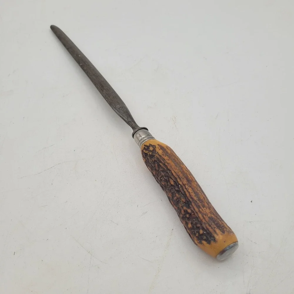 VTG DEXTER CARVING SET WITH STAG‎ STYLE HANDLES ~ Knife, Fork & Sharpening Steel